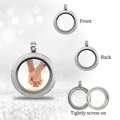 WANDIC Photo Charms, Set of 4 Matte Stainless Steel Round Memory Locket Pendant Bridal Wedding Bouquet Charms for Photo or Wedding, 25mm - color: 4pcs-silver Matte