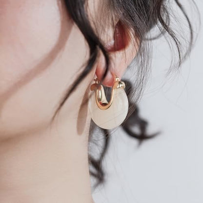 Chunky Gold Resin Hoop Earrings Leverback Statement Huggie Hoops Dangle Drop Dressy Earring Prom Festival Vacation Jewelry for Women - color: White, size: Drop
