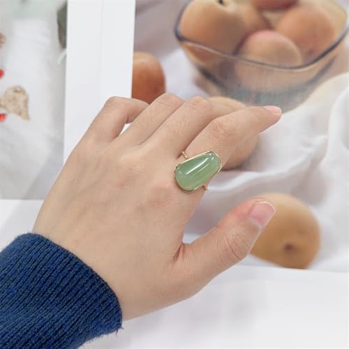 OIDIMS Gemstone Statement Ring for Women Gold-Tone Stainless Steel Natural Stone Rose Quartz Aventurine Turquoise Adjustable Open Band Stacking Finger Rings Boho Cocktail Wedding Party Jewelry - color: Green
