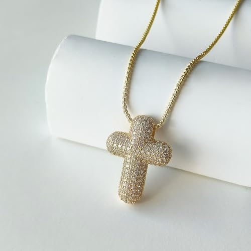 Airmb Cross Necklace for Women Gold/Silver Plated Layered Dainty Cross Chain Trendy Choker Satellite Charm Small Crucifix Pendant Gold/Silver Necklace Stackable Hypoallergenic Delicate Gift for Women - color: Gold-Large Bubble Cross