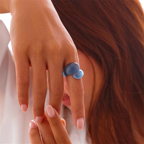 Chunky Resin Twist Stackable Ring for Women,Boho Cute Multicolor Thick Acrylic Statement Ring Trendy Aesthetic Y2k Colorful Knuckle Finger Jewelry - color: Blue