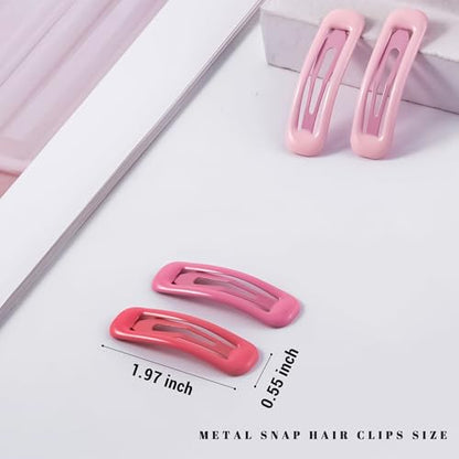 20 PCS Small Rectangle Hair Barrettes For Women Non Slips Snap Clips For Thin Fine Hair,Bright Pink,1.97 x 0.55Inch - color: Bright Pink