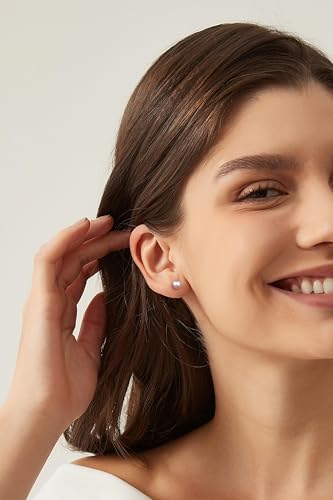 EAMTI Pearl Earrings for Women Trendy 18K Gold Plated Sterling Silver Freshwater Cultured Pearl Stud Earrings Hypoallergenic 5.5-9.5MM - color: Pink-purple, size: 5-6mm