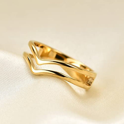 MYNENEY Pointed Classical Promise Ring Stainless Steel Thin Ring For Women - color: Gold, size: 6