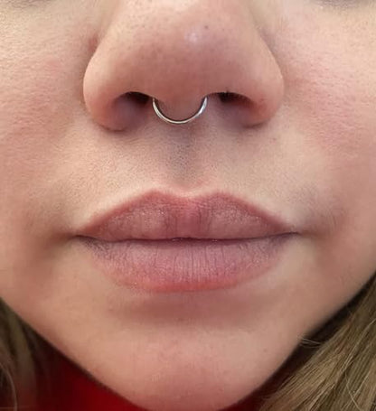 Fake Nose Ring Hoop Double Fake Septum Rings Fake Nose Piercing Clip on Earring Hoops Faux Nose Rings Lip Ring - color: A11-Fake septum-silver