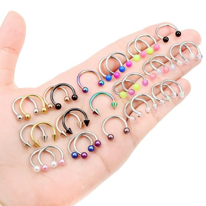 20/18/16/14G Horseshoe Septum Nose Lip Rings Smile Piercings 6/8/10/12/14/16mm Cartilage Helix Daith Earrings Surgical Steel Jewelry for Women Men - size: 14g*1/2in(12mm)