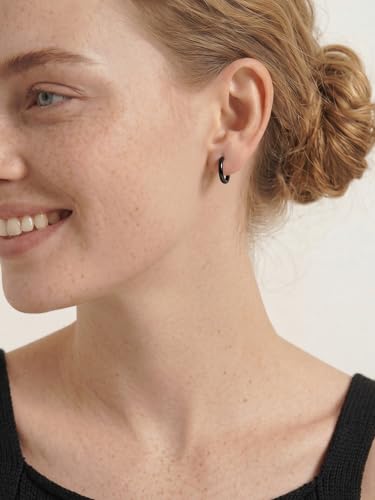 925 Sterling Silver Huggie Hoop Earrings, Small Silver Hoop Earrings for Women Hypoallergenic Huggie Lightweight Small Hoops Earring Cartilage Sleeper Earrings 6/8/10/12/14/16/18/20mm - color: Black, size: 8MM
