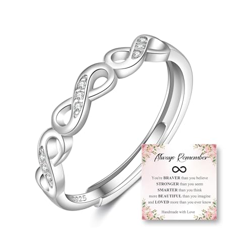 OOOPEL Sterling Silver Adjustable Ring S925 Silver Rings for Women Cubic Zirconia Twist Love Knot Dainty Ring Silver Minimalist Open Finger Rings Silver Thumb Sterling Silver Ring - color: silver-D