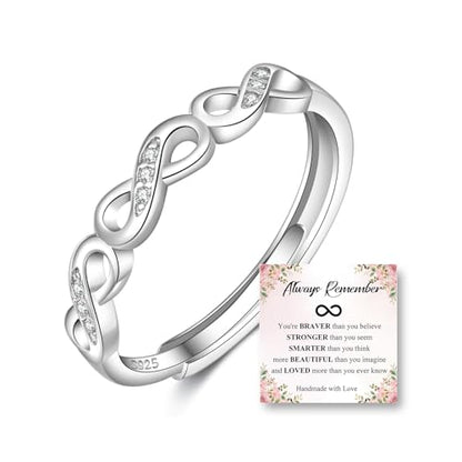 OOOPEL Sterling Silver Adjustable Ring S925 Silver Rings for Women Cubic Zirconia Twist Love Knot Dainty Ring Silver Minimalist Open Finger Rings Silver Thumb Sterling Silver Ring - color: silver-D