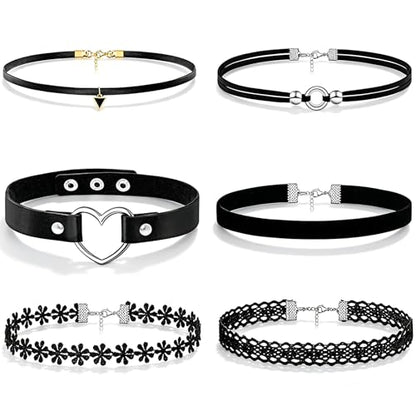 Ronglry 3pcs Black Choker Necklace for Women Black Velvet Choker Set Layered Black Choker Necklaces Classic Chokers for Women Adjustable Gothic Lace Black Collar Necklace for Party Cosplay Christmas Birthday Jewelry Gifts - color: 6pcs goth