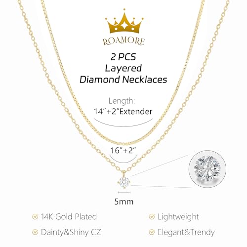 Layered Choker Necklace for Women Stackable Chain Dainty Zircon Pendant Set | 2PCS, Silver/14K Gold Plated, Box/Ball/Rope/Lip chain, Layering Diamond Cut CZ Pendant, Dainty Thin Chain, Trendy Prom Gift - color: Gold, style: Style 02