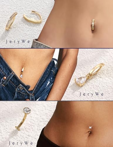 JeryWe 9 Pcs Adjustable Toe Rings for Women Open Cuff Silver Toe Ring Summer Beach Toe Ring Set+10mm Floating Belly Button Ring Dangle Hypoallergenic Surgical Stainless Steel belly rings for Women