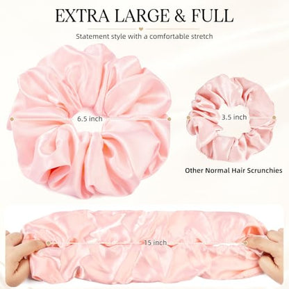 2 PCS Burgundy Pink Jumbo Satin Silky Scrunchies 6.5 Inches Oversized Scrunchie Extra Large Big Hair Ties Ponytail Holder for Thick Curly Hair Women (Burgundy, Pink) - color: Burgundy, Pink