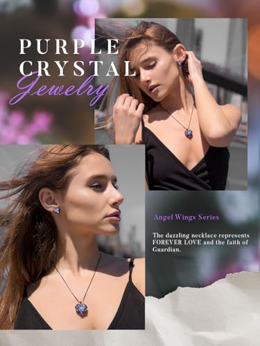 CDE Angel Wings Heart Birthstone Pendant Necklace Gift for Women | Silver/Gold Tone,Ideal Birthday & Anniversary Jewelry Gift for Wife,Girlfriend,Her - color: Black-02-Feb-Amethsy Purple Birthstone