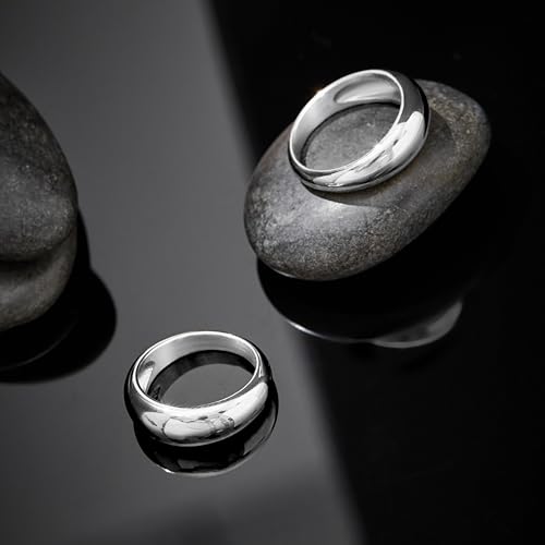Non Tarnish Gold Chunky Rings for Women, 14K Gold Plated Statement Dome Rings Stacking Silver, Adjustable Mens Eternity Wedding Band Mixed Metal Jewelry Size 3-13 - color: Silver, size: 5, style: Chunky Dome Ring