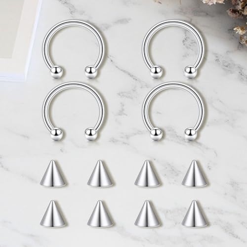 D.Bella 22G 20G 18G 16G 14G 12G 10G 8G 6G 4G 2G 0G 00G Surgical Steel Nose Septum Horseshoe Hoop Eyebrow Lip Navel Belly Nipple Piercing Ring Helix Tragus Daith Rook Captive Earrings Replacement Spikes - color: A5 -4pcs, Silver, size: 18g,10mm inner