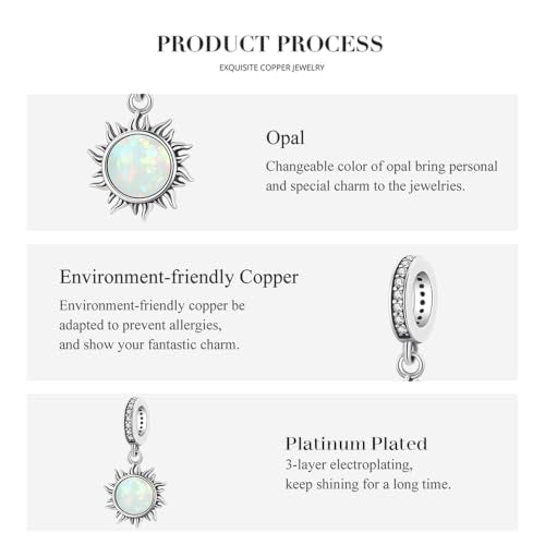 Celestial Bead Charms for Bracelets, Star Moon Dreamcatcher Dangle Charms, Silver Tone Copper, Glass Resin CZ Accents, Charm Beads for Women Jewelry Making, Gift Box Included - color: Blue Opal Sun Dangle Charm