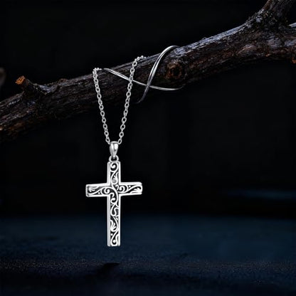 Cross Necklace for Men Women 925 Sterling Silver Cross Pendant Necklace Christian Religious Jewelry Gifts for Anniversary - color: 16-Black Acrylic Cross