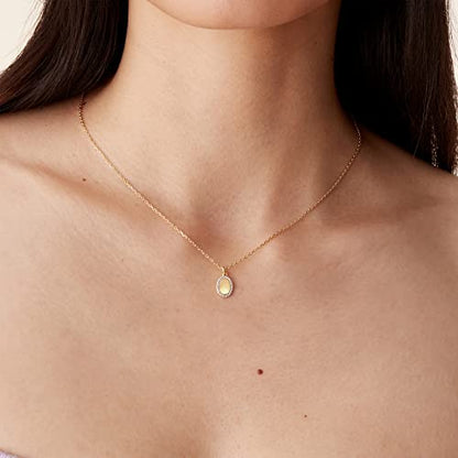 PAVOI 14K Gold Plated Dainty Cubic Zirconia Pendant Necklace for Women | Dot, Elephant, Butterfly, Pineapple, Lock, Knot, Palm Tree, Bow, Smiley Pendant | Layering Chain Necklaces - style: Oval