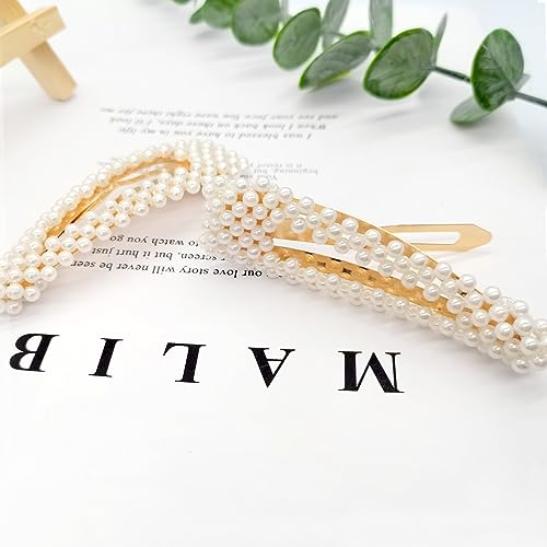 BlingKingdom 2pcs 3.3" Snap Pearl Large Hair Clips Pins Barrette Ties Hair for Bridesmaid Girls Women Childrens Gifts Party Wedding Daily Styling