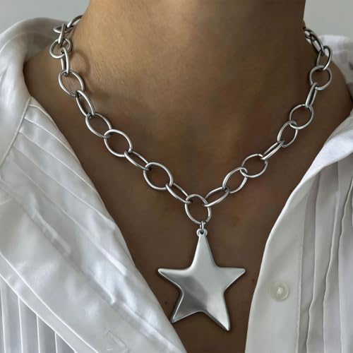 Big Star Necklace Chunky Necklace for Women Boho Thick Chain Statement Necklace Trendy Large Star Pendant Necklace Bold Vintage Chunky Jewelry - style: 3 - S