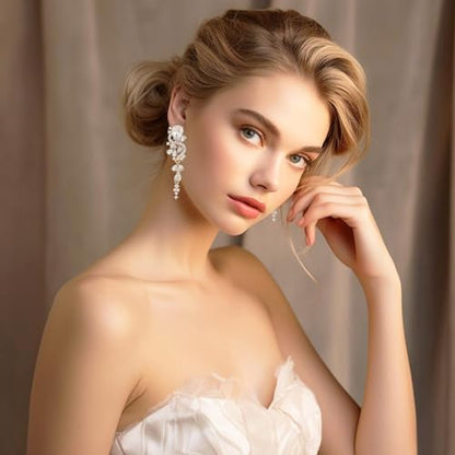 Fashion Rhinestone Statement Drop Dangle Earrings Long Colorful Crystal Bridal Wedding Teardrop Chandelier Earrings for Women Prom Pageant - color: Clear-gold