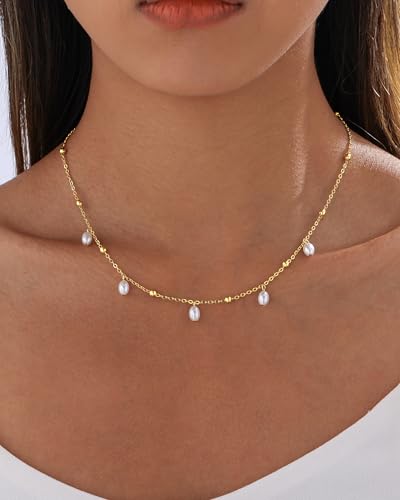 Pearl Necklaces for Women Trendy 14k Gold Plated Cubic Zirconia Pearl Pendant Necklace Valentines Day Wedding Birthday Mother's Day Gifts Dainty Gold Necklace for Women - color: Style 7 - Gold Necklace