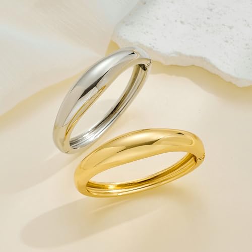 Gold Bangle Bracelets for Women Cuff Stackable Waterproof Non Tarnish Bracelet Stack Silver Plated 14k Chunky Bangles Jewelry Set for Woman - style: Style 4