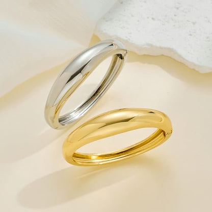 Gold Bangle Bracelets for Women Cuff Stackable Waterproof Non Tarnish Bracelet Stack Silver Plated 14k Chunky Bangles Jewelry Set for Woman - style: Style 4