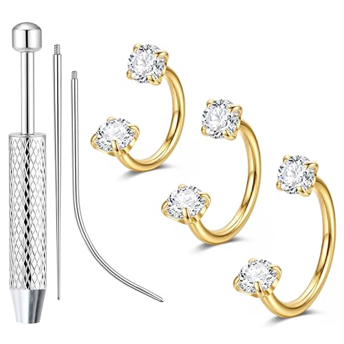 Sanfenly 18G Horseshoe Nose Ring for Women Surgical Steel Nose Rings Hoops | Hypoallergenic Nose Piercings Jewelry, Septum Rings Hoop Studs Tragus Earrings Helix Cartilage Lip Ring - color: Gold Plated-3pcs-6/8/10mm