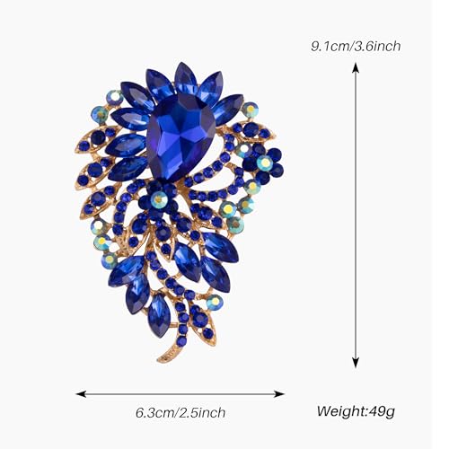 SELOVO Big Large Flower Statement Brooches Pins Scarf Decoration Gold Tone - color: Blue