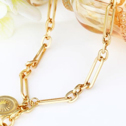 Chunky Gold Necklace for Women, 18K Waterproof Heart Necklace Statement Necklace Gold Charm Necklace Chunky Jewelry Paperclip Chain Choker Gift for Women - style: Shine Heart Pendant