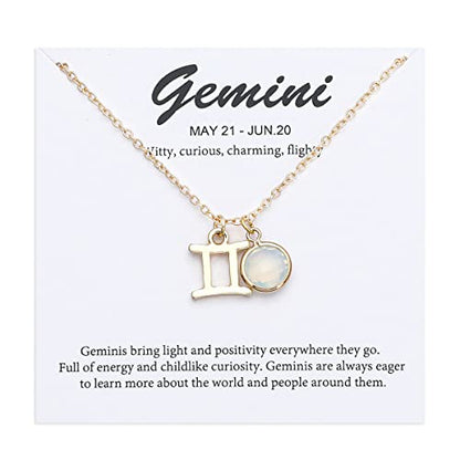 14k Gold Plated Zodiac Birthstone Crystal Pendant Necklace, Horoscope Sign Charm Necklace for Women Birthday Gift - color: Gemini-Jun.