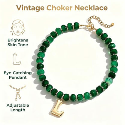 Initial Beaded Necklaces for Women,14K Gold Plated Bubble Letter Pendant Jewelry Gifts - color: acrylic neccklace-l