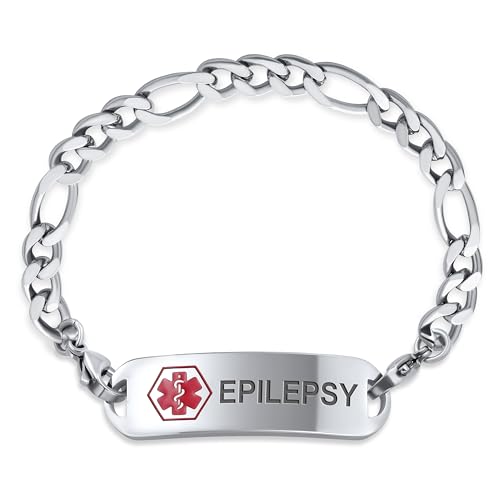 Bling Jewelry Personalize Medical Identification Medical ID Figaro Link Bracelet For Men Steel 8.5in Custom Engraved - style: Figaro-Epilepsy