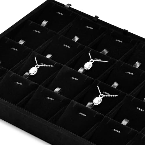 Black Velvet 24 Grid Removable Insert Jewelry Necklace Display Tray | Soft black velvet 24-grid tray with removable insert, customizable jewelry storage for home vanity, retail & holiday gifting - size: 24 Grid with Insert