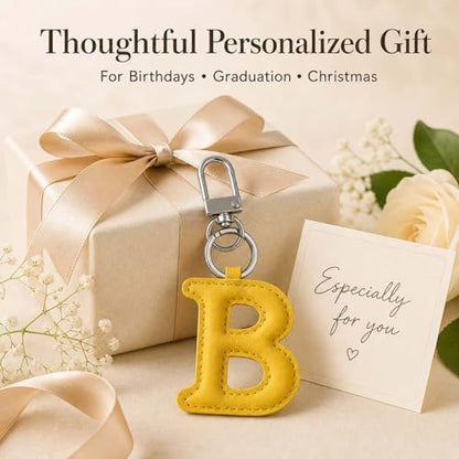 Initial Letter Keychain,Stainless Steel,Colorful Faux Leather Keyring for Backpack,Purse,Car Keys,Gift for Men Women - color: B