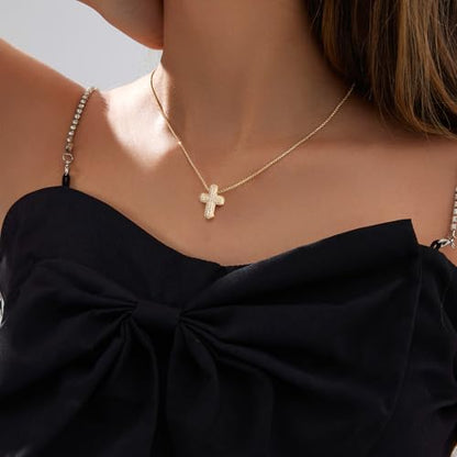 Airmb Cross Necklace for Women Gold/Silver Plated Layered Dainty Cross Chain Trendy Choker Satellite Charm Small Crucifix Pendant Gold/Silver Necklace Stackable Hypoallergenic Delicate Gift for Women - color: Gold-Medium Bubble Cross