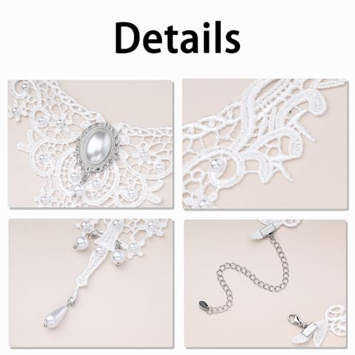 MILAKOO Lace Tattoo Choker for Women Elegant Goth & Elegant Necklace Collarbone Pearl Pendant Collar - color: White A