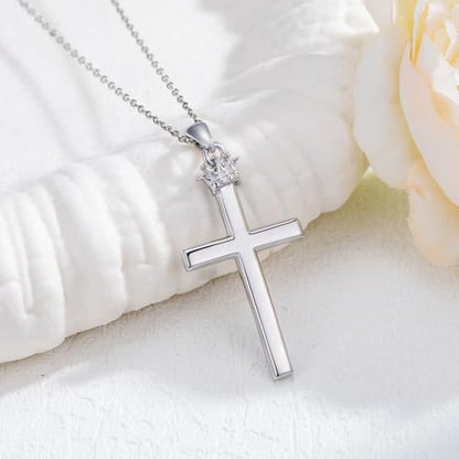 Cross Necklace for Men Women 925 Sterling Silver Cross Pendant Necklace Christian Religious Jewelry Gifts for Anniversary - color: 13-Crown Cross