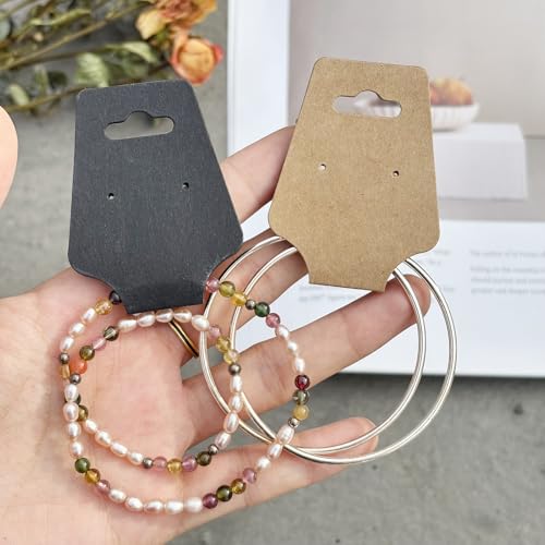 200PCS Bracelet Display Cards Necklace Holder Cards Self Adhesive Jewelry Packaging Selling Card for Small Business (Brown with two earring holes, 1.8x4.7 inches) - color: Brown with two earring holes