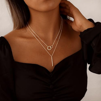 Layered Necklaces for Women 14K Gold Plated Stack Circle Pendant Trendy Long Chain Stackable Handmade Coin Necklace Set Dainty Gold Stacked Jewelry Gifts - color: Gold-6