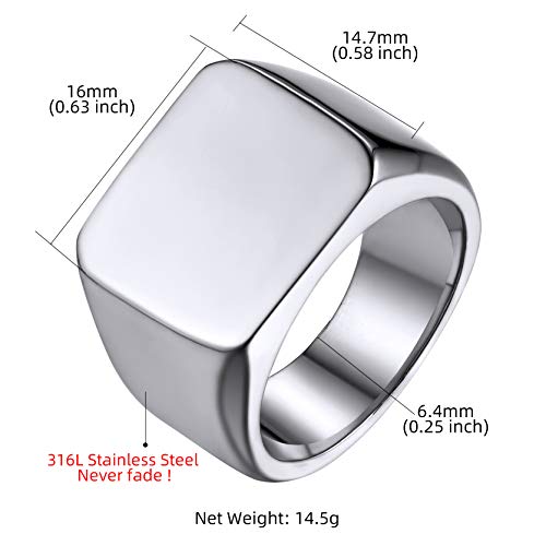 GoldChic Jewelry Personalized Signet Rings Men Women, Stainless Steel Custom Photo Bold Square/Oval Monogram/Old English Initial Pinky Stacking Statement Ring in Black/Silver/Gold (Size 7-14) - color: Steel-Custom - Square