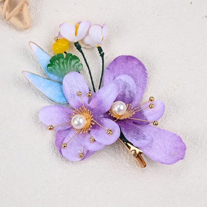 Bridal Flower Hair Clips, Crystal Hair Pins Pearl Rhinestone Hair Barrettes, Wedding Hair Pieces Pearl Headpieces Hair Accessories for Women Girls - color: Light Purple