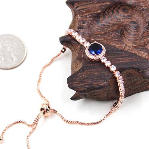 Sparkling CZ Tennis Bracelets for Women, Birthstone Slider Bolo Bracelets Trendy Birthday Valentine's Day Jewelry for Women Lady - color: Dark Blue