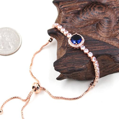 Sparkling CZ Tennis Bracelets for Women, Birthstone Slider Bolo Bracelets Trendy Birthday Valentine's Day Jewelry for Women Lady - color: Dark Blue