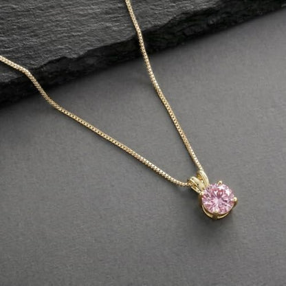 Mariell Cubic Zirconia Crystal Pendant Necklace for Women, 2 Carat 8mm CZ, for Brides, Wedding, Mother's Day Jewelry Gift - color: Gold-Pink Cubic Zirconia