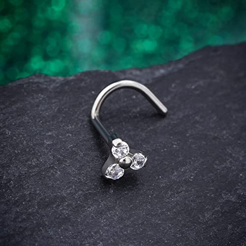 20G Grade 23 (G23) Titanium Screw Nose Studs Ring S-Shaped Diamond Cubic Zirconia Flower Bone Piercing Jewelry