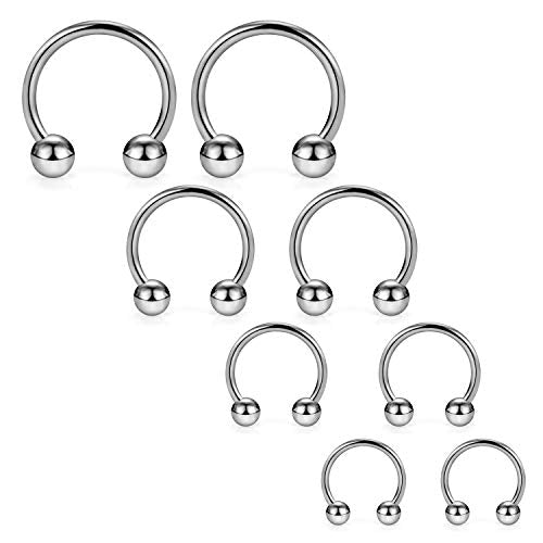 SCERRING 2-8PCS 16G G23 Titanium Horseshoe Septum Ring Nose Rings Hoop Helix Daith Cartilage Tragus Earrings Nipple Eyebrow Body Piercing Jewelry 8mm 10mm 12mm 14mm - style: 8PCS - 16G Mix Sizes