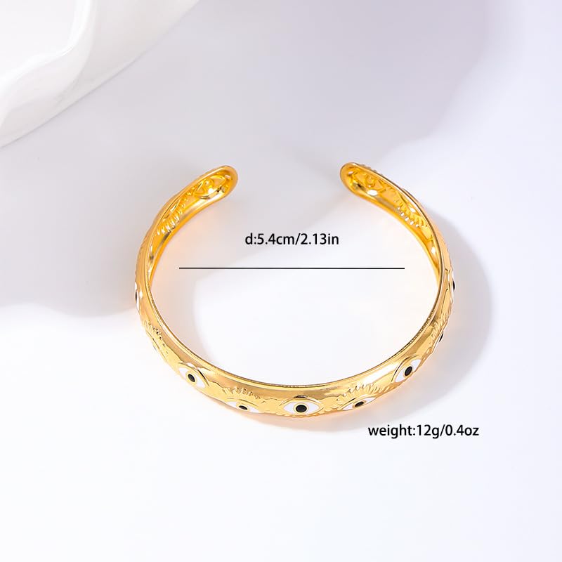 Evil Eye Bracelet, Chunky Gold Bangle Silver Boho Bracelets Open Bohemian Trendy Statement Adjustable Stainless Steel For Women Jewelry Gifts - color: Gold White Eye